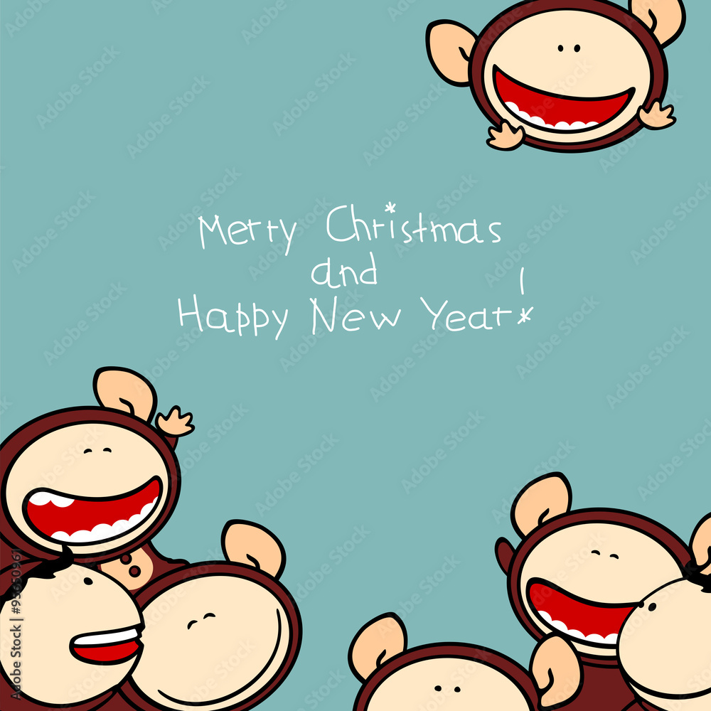 Merry Christmas and Happy New Year 2016 card with cute naughty Monkeys  Stock Vector | Adobe Stock