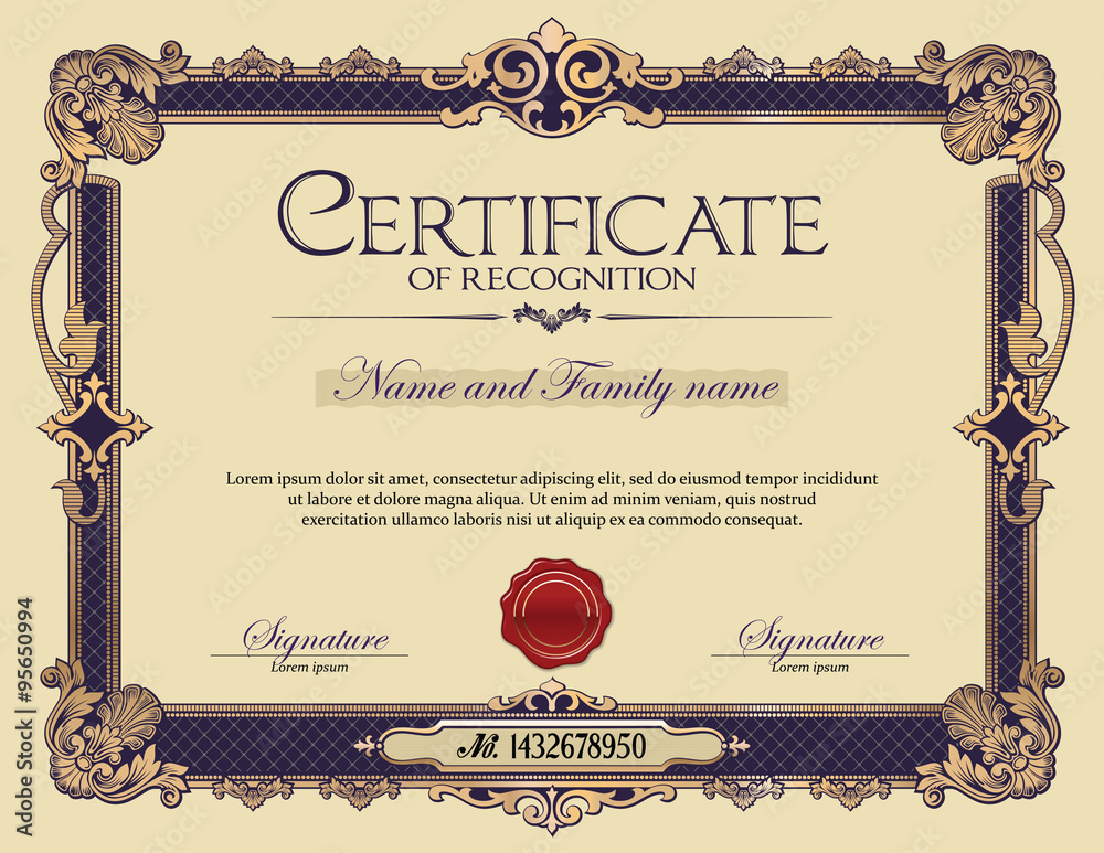 Antique Vintage Ornament Frame Certificate of Recognition - obrazy, fototapety, plakaty 