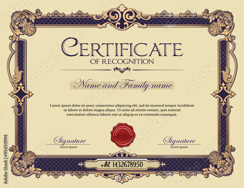 Antique Vintage Ornament Frame Certificate of Recognition