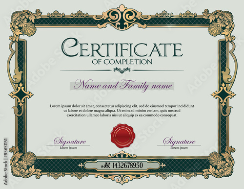 Antique Vintage Ornament Frame Certificate of Completion