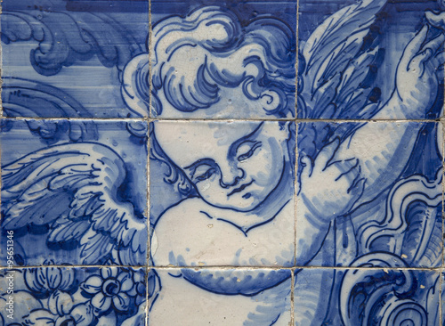 Blue tiles on a santa catarina chapel in Porto, Portugal