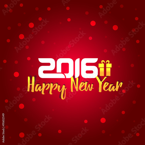 Happy new year card. Gold template over red background with red dots. Happy new year 2016. Red underwater abstraction. Vector illustration