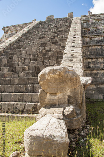 Ancient Mayan pyramid detail, Kukulcan Temple at Chichen Itza, Yucatan, Mexico #95653553