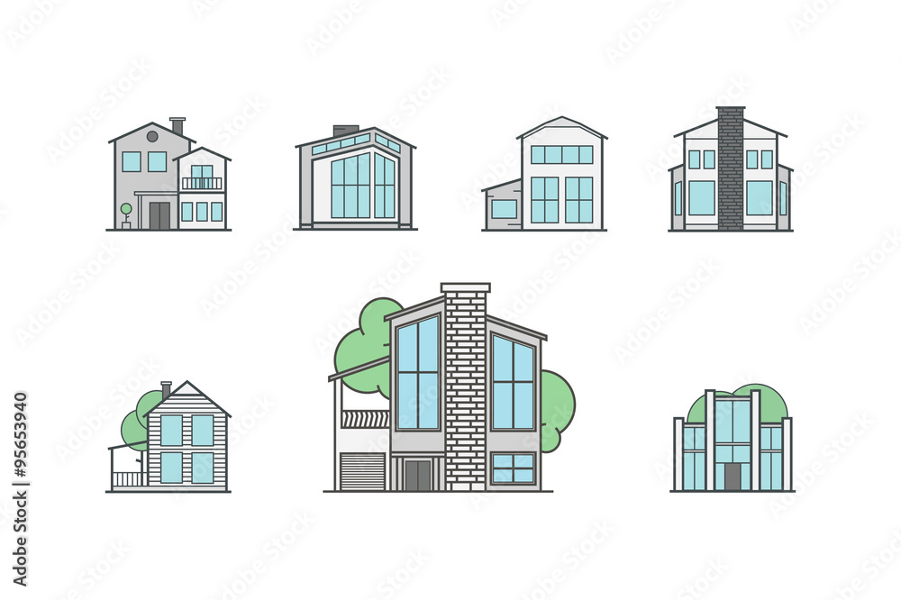 House Line Icon Set - Vector Illustration