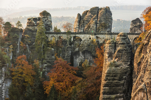 Bastei bridge in Saxon Switzerland in autumn, Germany