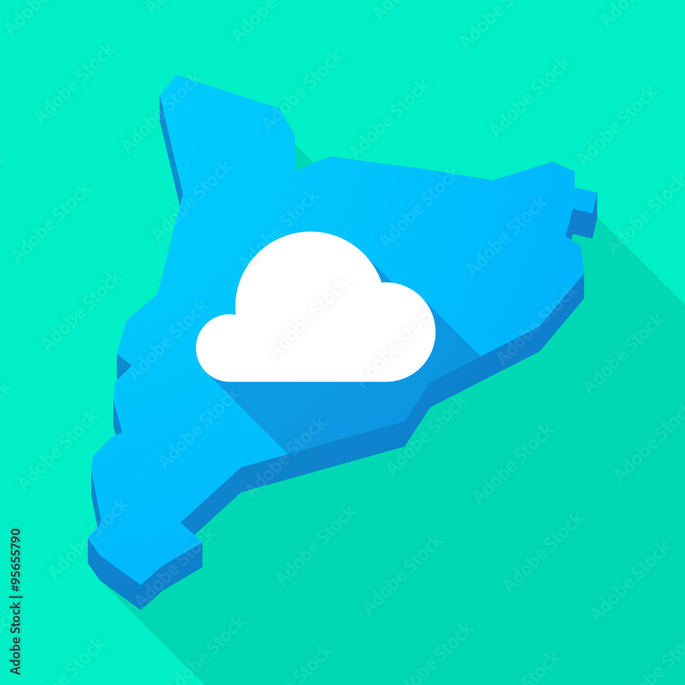 Obraz premium Catalonia long shadow vector icon map with a cloud