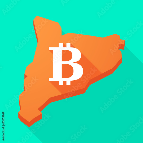 Catalonia long shadow vector icon map with a bit coin sign