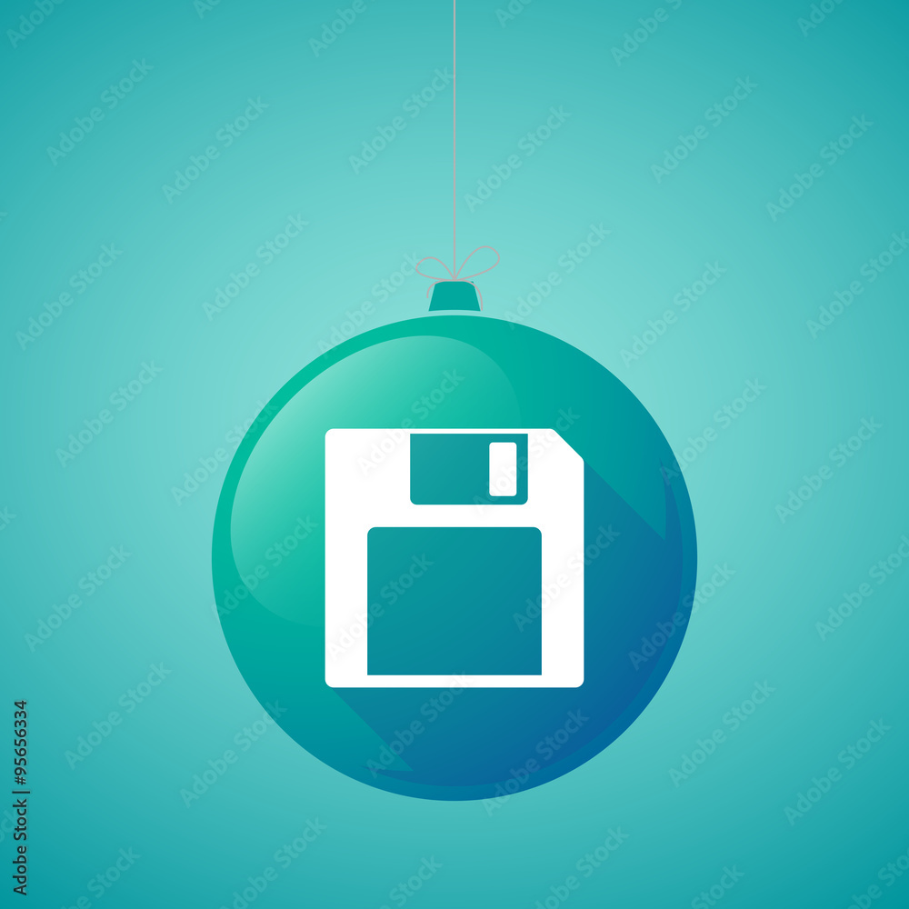 Long shadow vector christmas ball icon with a floppy disk Long shadow vector christmas ball icon with a floppy disk