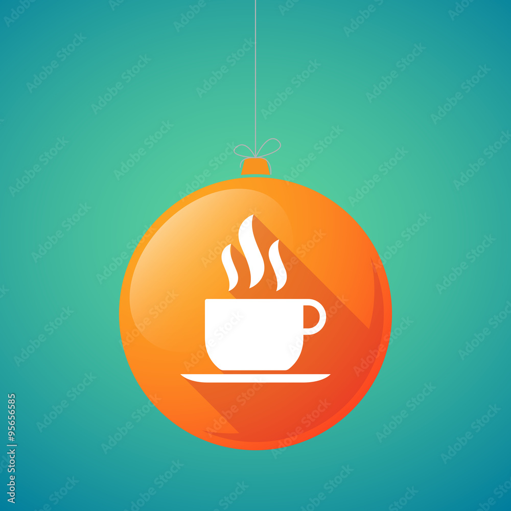 Long shadow vector christmas ball icon with a cup of coffee Long shadow vector christmas ball icon with a cup of coffee