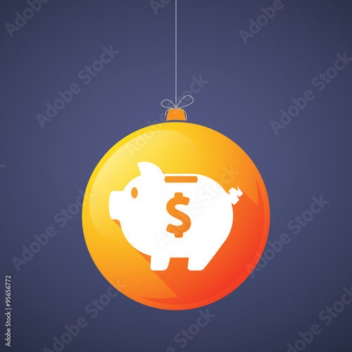Long shadow vector christmas ball icon with a piggy bank
