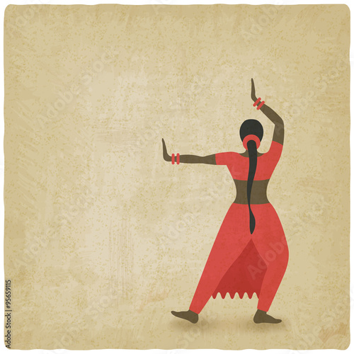 Indian dancer old background. dance club symbol