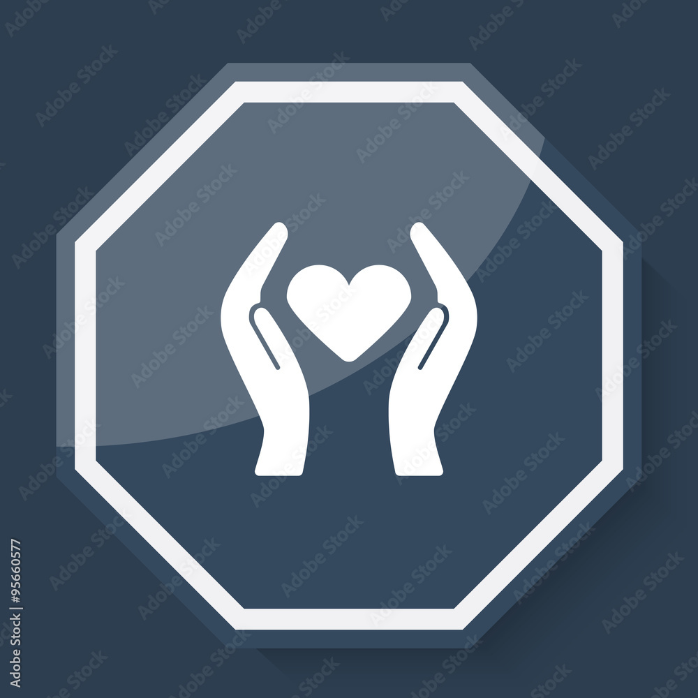 White Heart care icon on plum blue web app button White Heart care icon on plum blue web app button