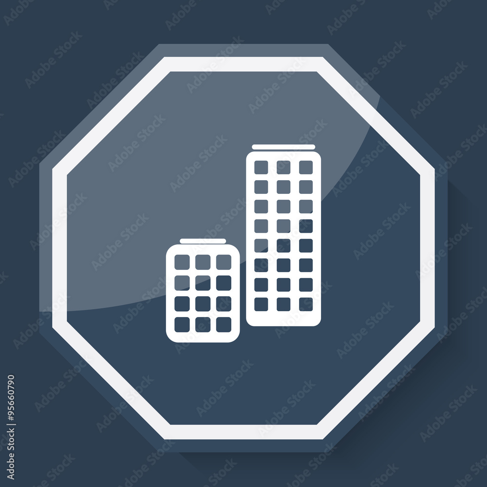 White Skyscrapers icon on plum blue web app button