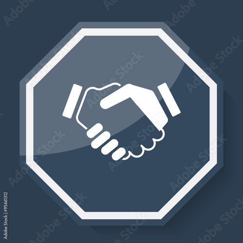 White Handshake Agreement icon on plum blue web app button