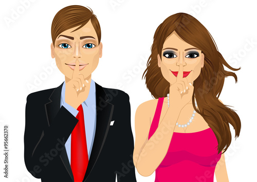 Wallpaper Mural couple making silence or secret hand gesture Torontodigital.ca