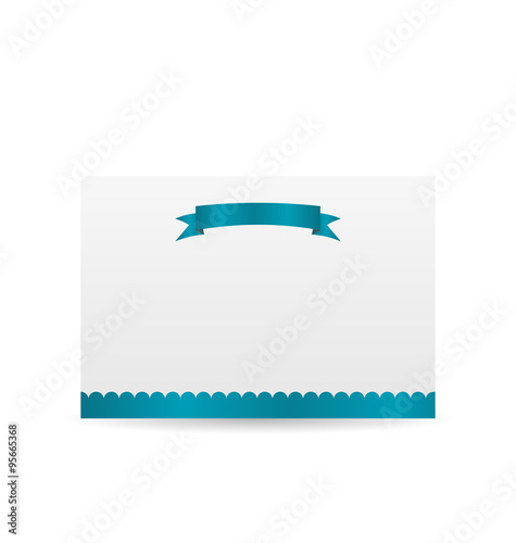 Holiday card with blue ribbon isolated on white background