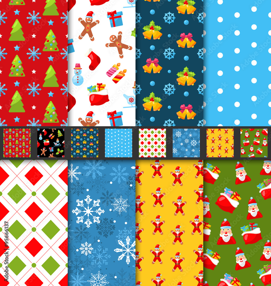 Fototapeta premium Set Christmas Seamless Patterns