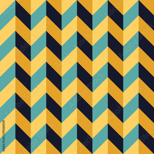 Vector modern seamless colorful geometry chevron lines pattern, color blue yellow abstract geometric background, trendy multicolored print, retro texture, hipster fashion design