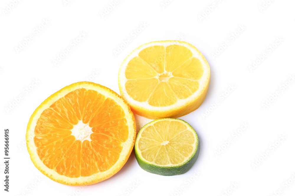 citrus orange lemon lime cut circles isolated on white background citrus orange lemon lime cut circles isolated on white background