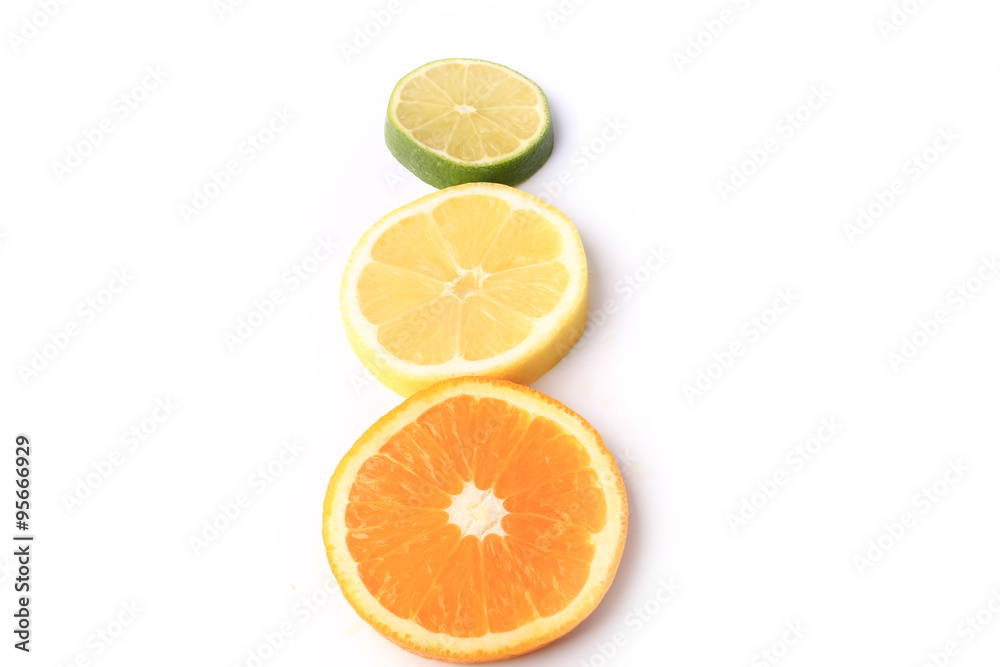 citrus orange lemon lime cut circles isolated on white background citrus orange lemon lime cut circles isolated on white background