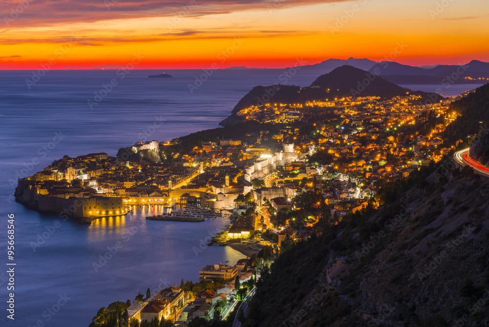 The Old Town of Dubrovnik at sunset, Croatia