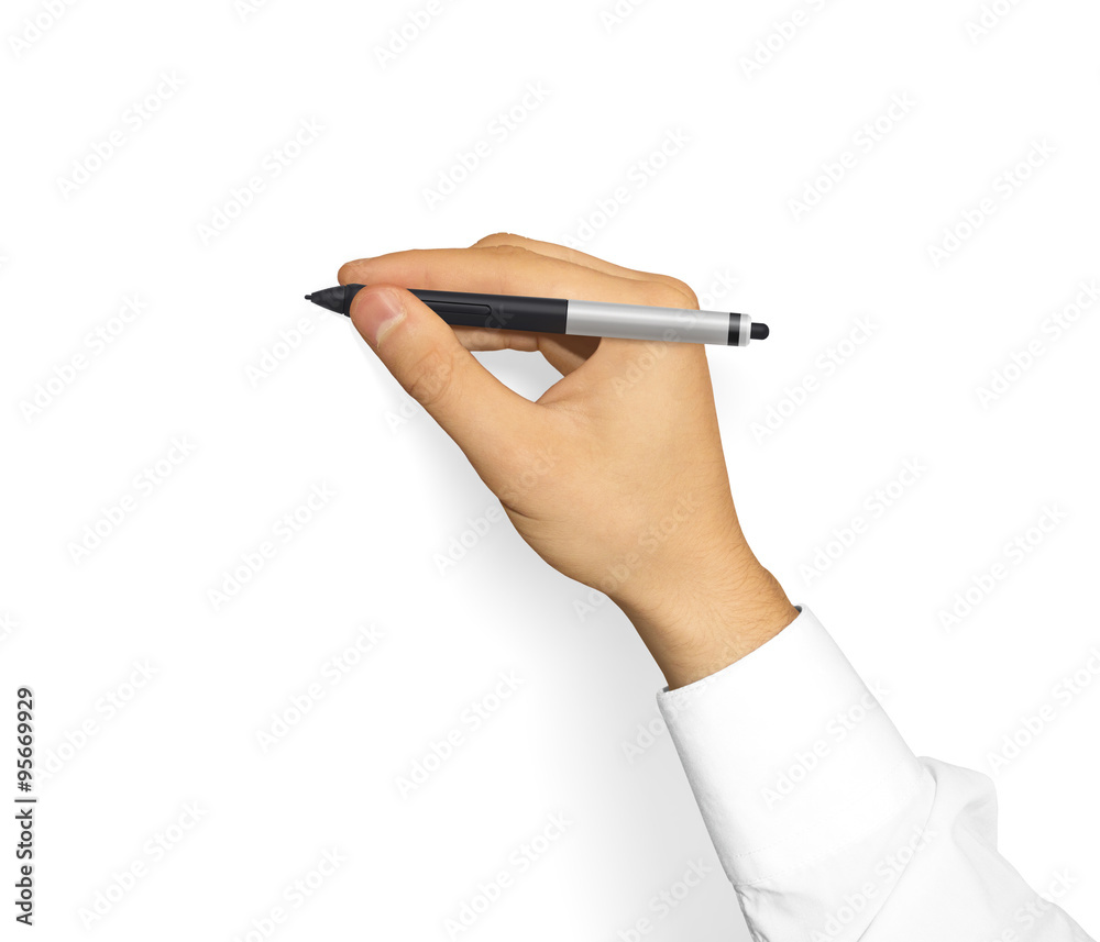 Hand in sleeve shirt holding grapic tablet stylus. Creative equipment isolated. Designer drawing, painting, sketching. New digitizer pencil presentation. Input device stick. Hand in sleeve shirt holding grapic tablet stylus. Creative equipment isolated. Designer drawing, painting, sketching. New digitizer pencil presentation. Input device stick.