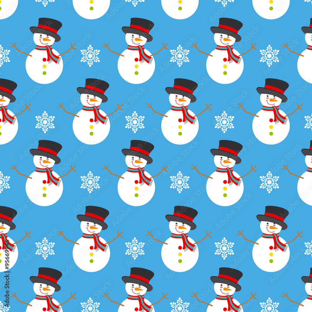Christmas background. snowman and snowflakes