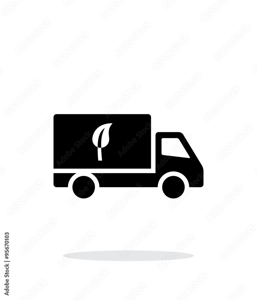 Truck with eco simple icon on white background.