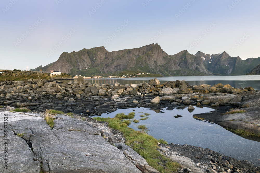 A small fishing port in the Hamnoy, Lofoten Islands,