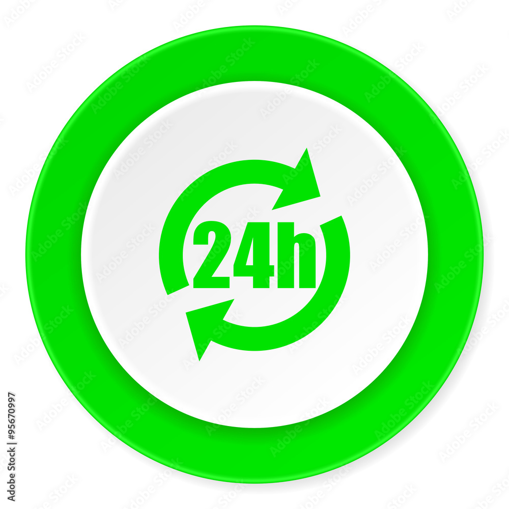24h green fresh circle 3d modern flat design icon on white background 24h green fresh circle 3d modern flat design icon on white background
