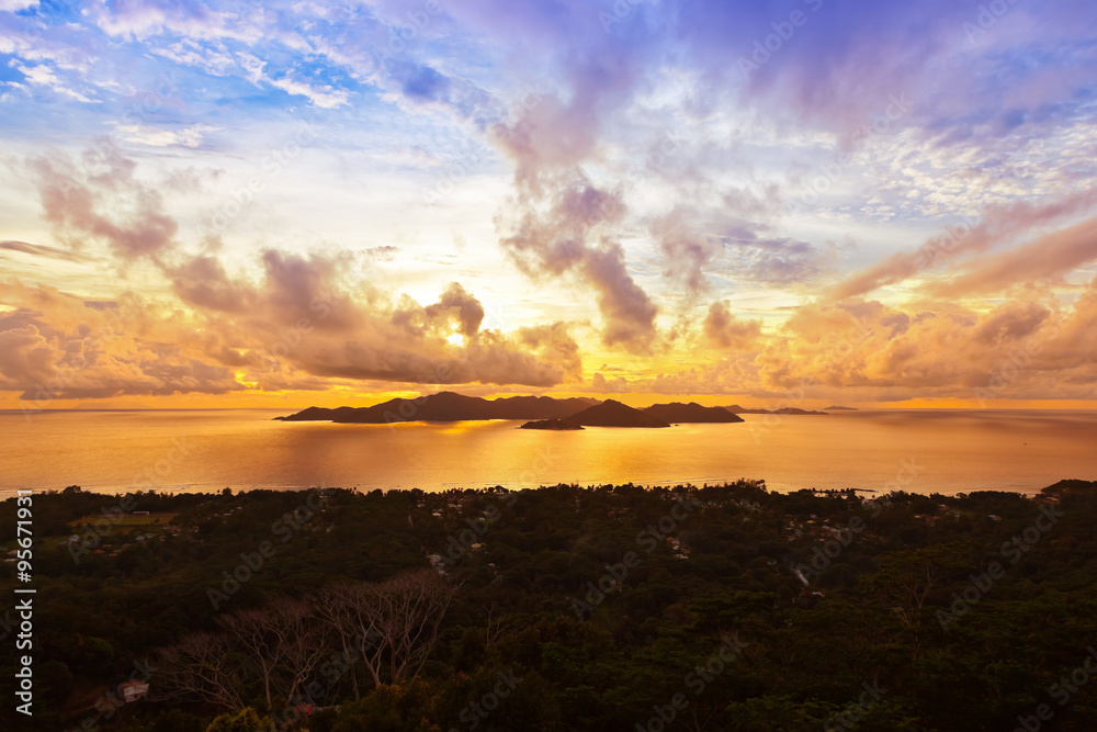 Island Praslin Seychelles at sunset
