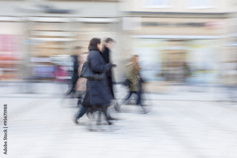 Happy shopping, people walking, motion blur Happy shopping, people walking, motion blur