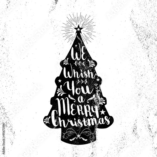 Merry christmas hipster vintage xmas black tree