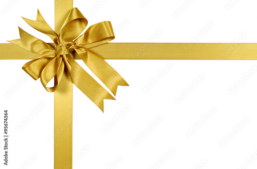 Gold gift ribbon bow border frame cross shape for christmas or birthday present decoration isolated on white background photo Gold gift ribbon bow border frame cross shape for christmas or birthday present decoration isolated on white background photo