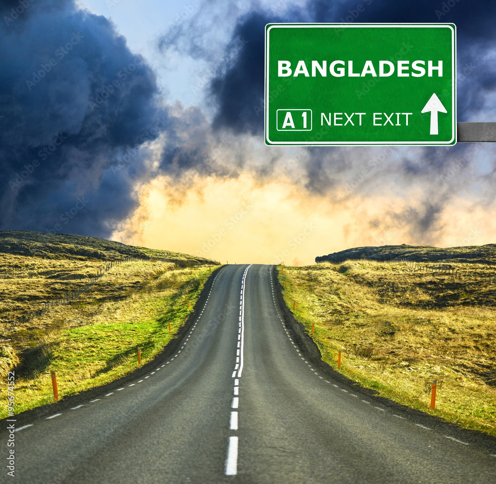 BANGLADESH road sign against clear blue sky