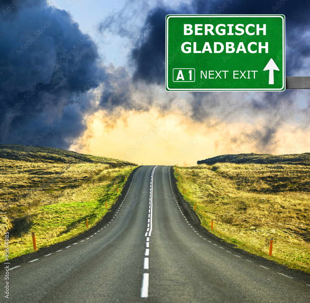 BERGISCH GLADBACH road sign against clear blue sky