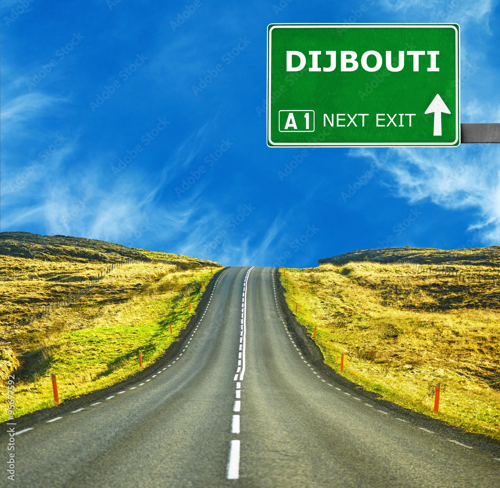DIJBOUTI road sign against clear blue sky
