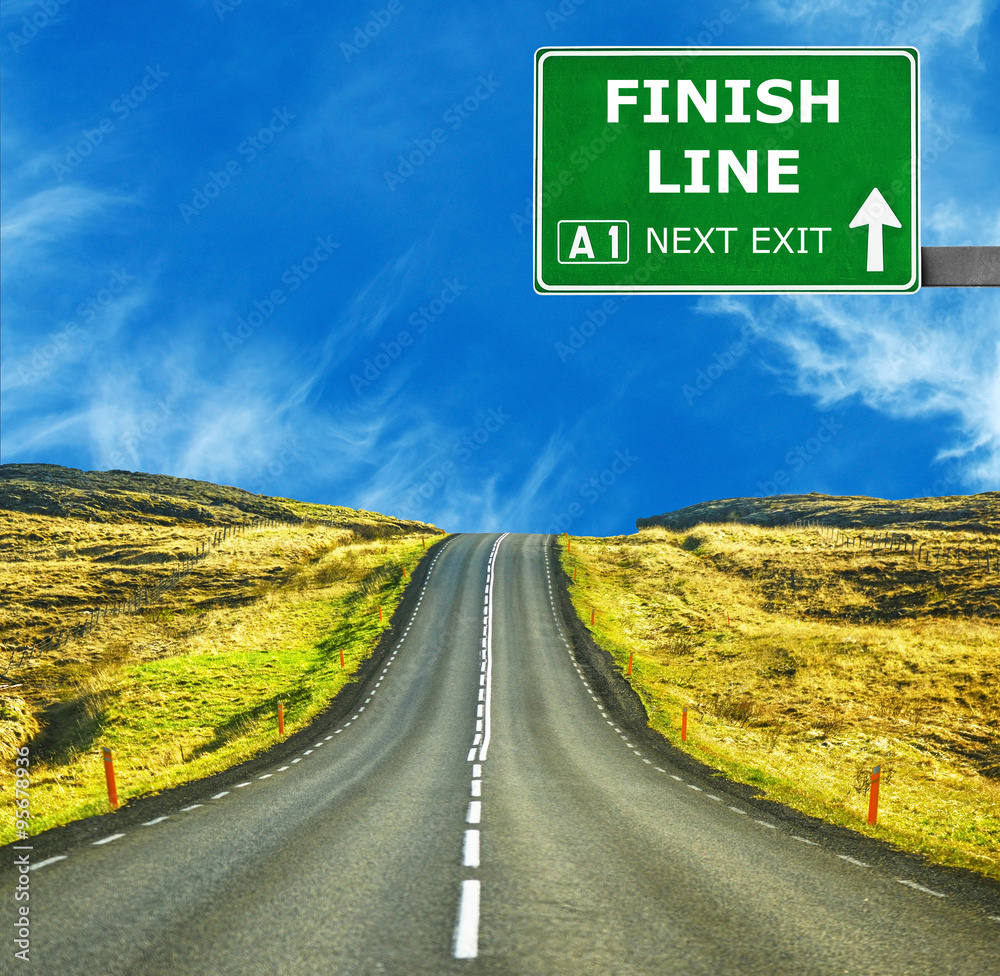 FINISH LINE road sign against clear blue sky