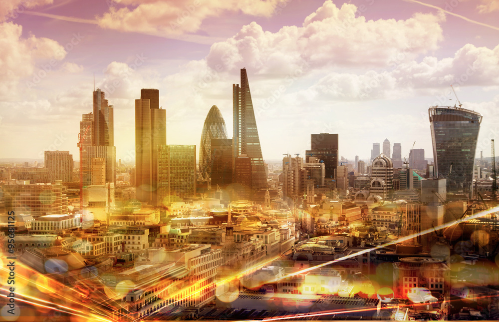 Fototapeta Widok Londynu z odbicia sygnalizacji świetlnej, Londyn
