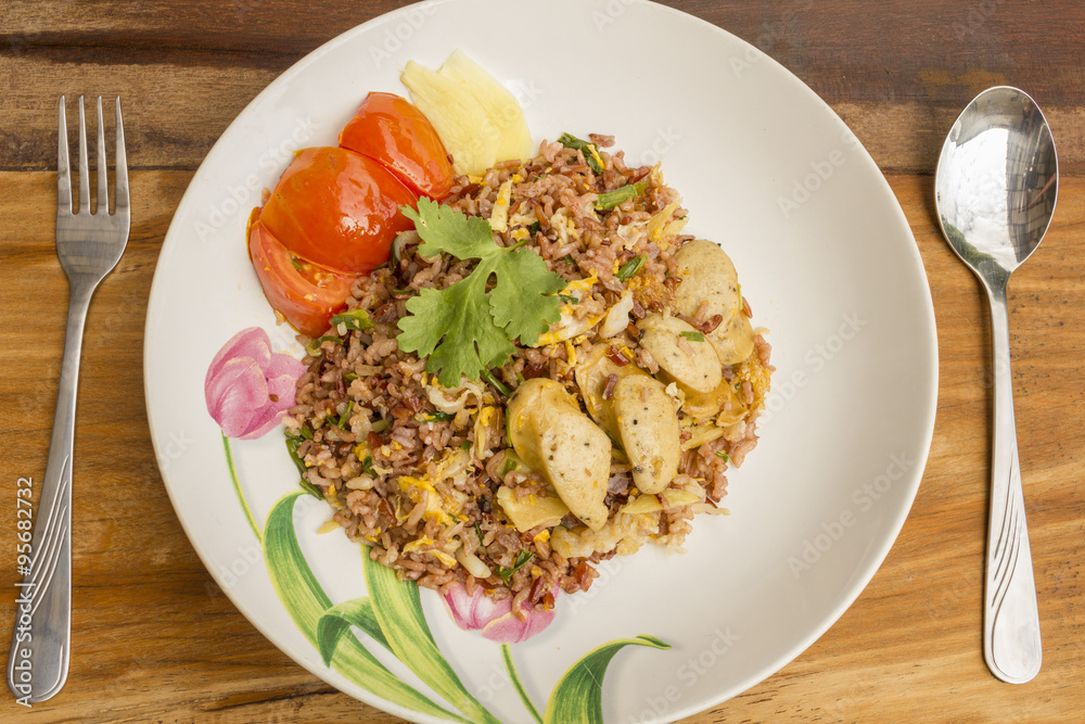 Traditional Thai Food - fired rice with fish sausage - mix Style Traditional Thai Food - fired rice with fish sausage - mix Style