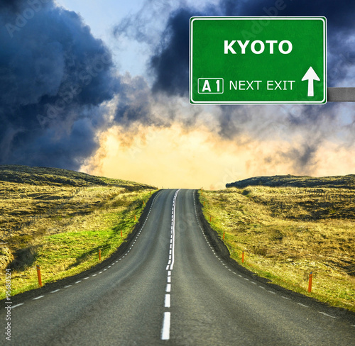 KYOTO road sign against clear blue sky