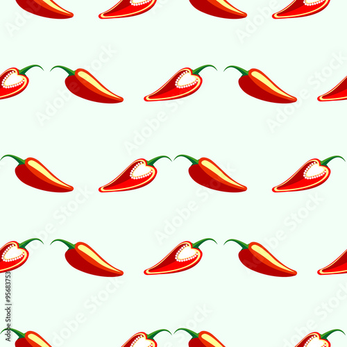 Seamless vector pattern, symmetrical background with chili over light backdrop
