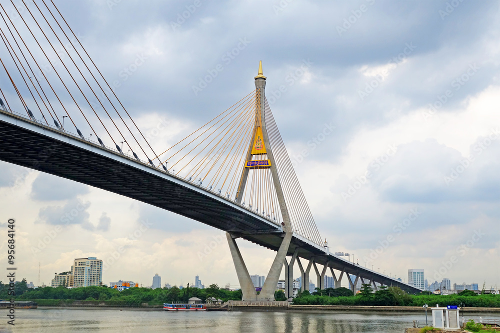 BANGKOK 13 August 2015 : king rama 9 bridge, king rama 9 bridge is a bridge in Bangkok,over the Chao Phraya river. connects the Yan Nawa district to Rat Burana district as a part of the Dao Khanong