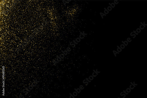 Gold glitter texture on a black background. Holiday background. Golden explosion of confetti. Golden grainy abstract texture on a black background. Design element. Vector illustration,eps 10.