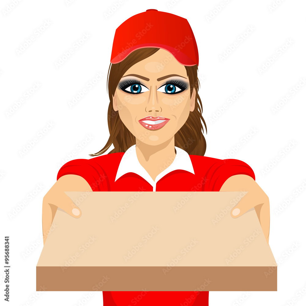happy young pizza delivery girl happy young pizza delivery girl