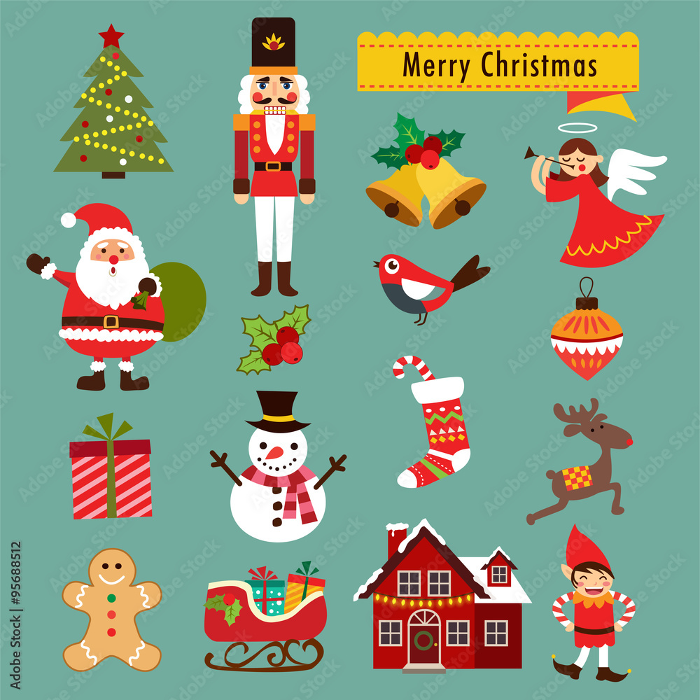 Fototapeta premium Christmas decoration icons, illustration and elements