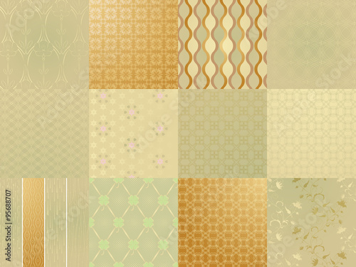 Set of twelve gold seamless patterns