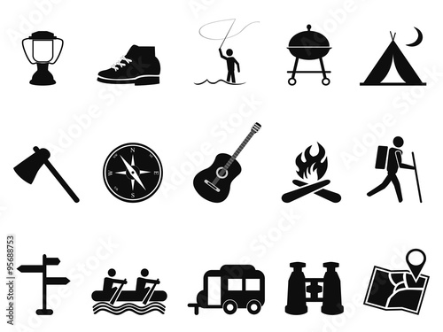 black camping icons set