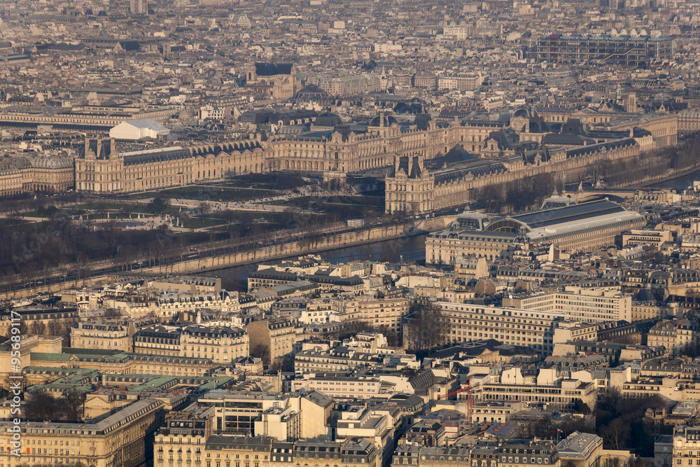 Fototapeta premium The 'Louvre' & the 'musée d'Orsay' from the Eiffel Tower