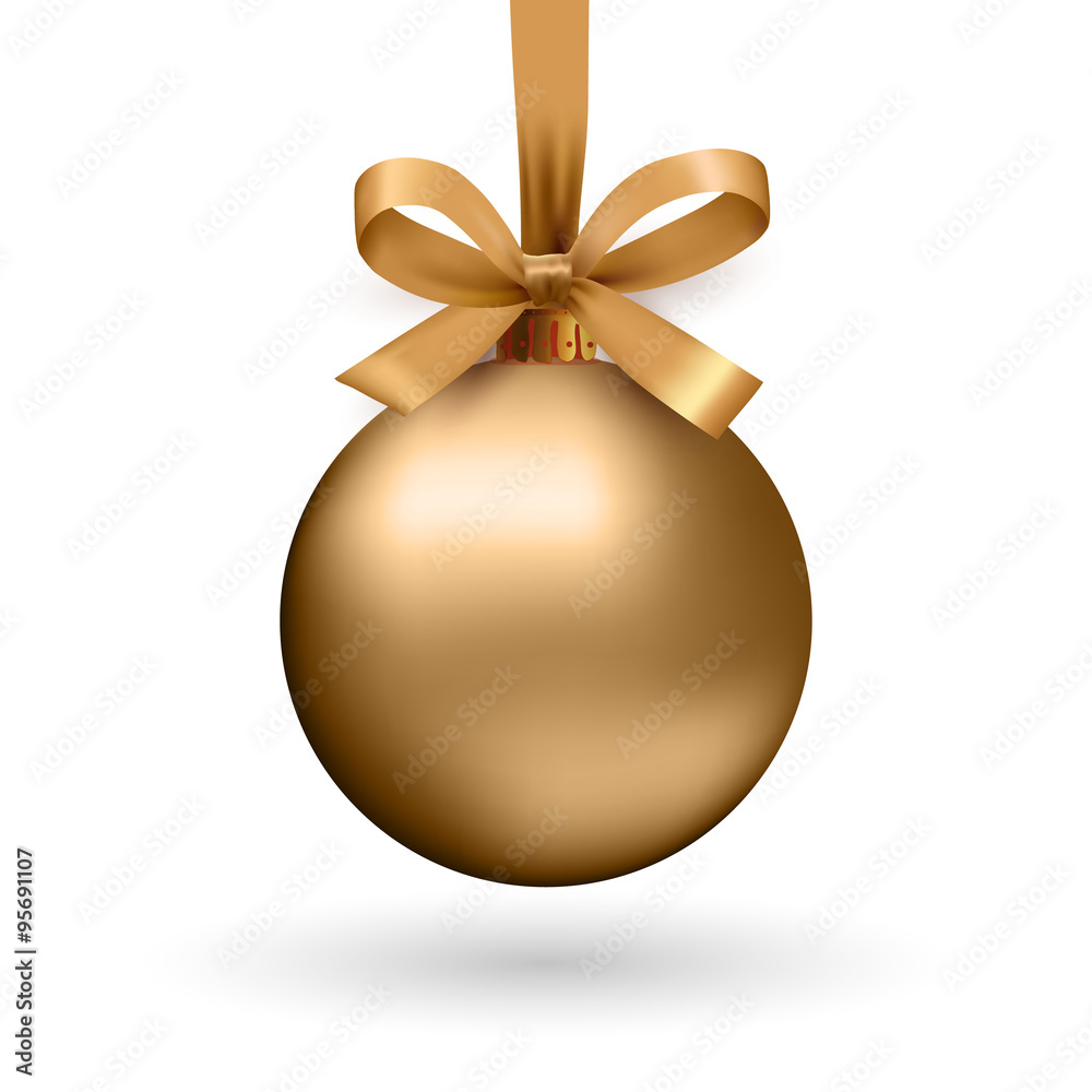 Gold Christmas ball with ribbon and a bow Gold Christmas ball with ribbon and a bow